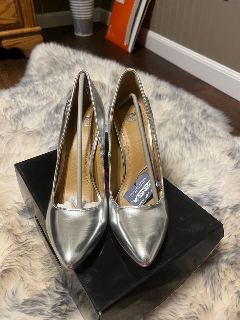 SHIEKH Metallic Silver Pointed-Toe Women's Pumps